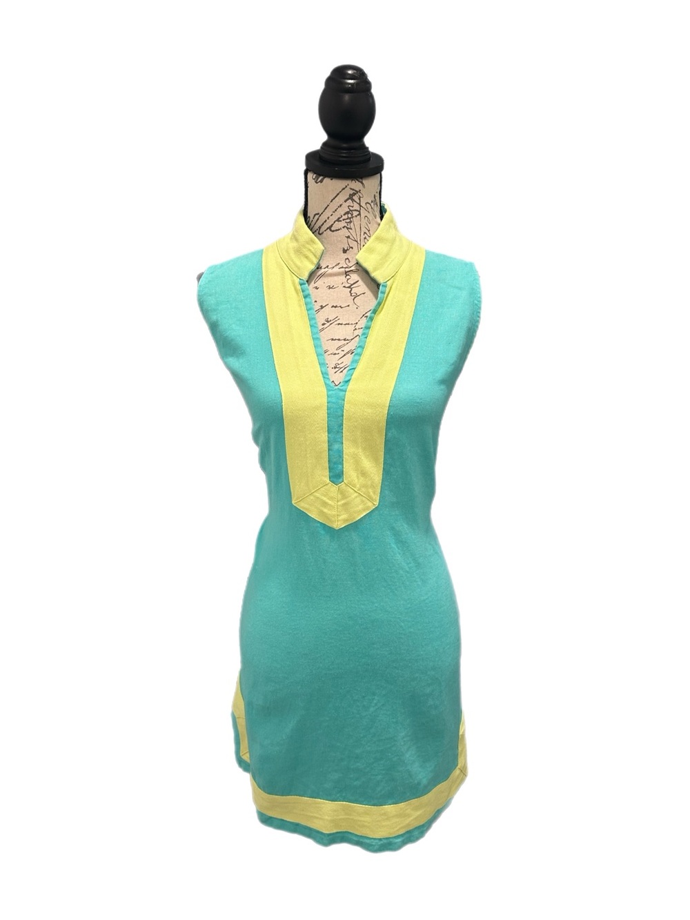 Sail to Sable Turquoise & Green 100% Linen Tunic Shift Dress Sz L Great Conditio